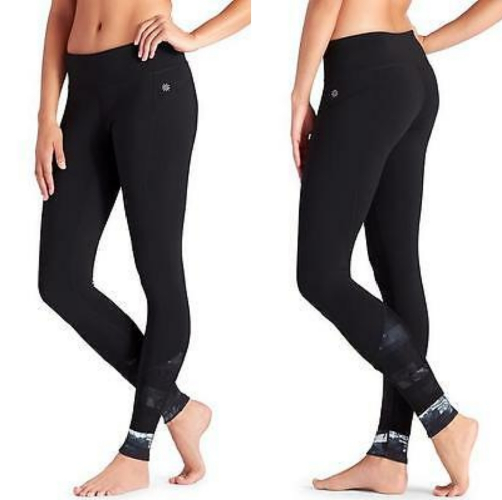 Athleta Tilt Black Grey Mesh Layered Leggings